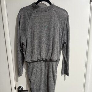 Express Heather Gray Mock Turtleneck Long Sleeve Ruched Knit Dress Size